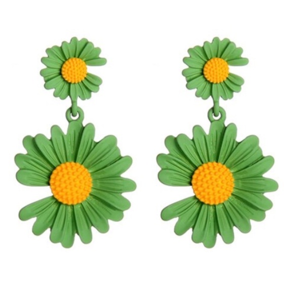 Green Yellow Flower Drop Earrings - Picture 1 of 1